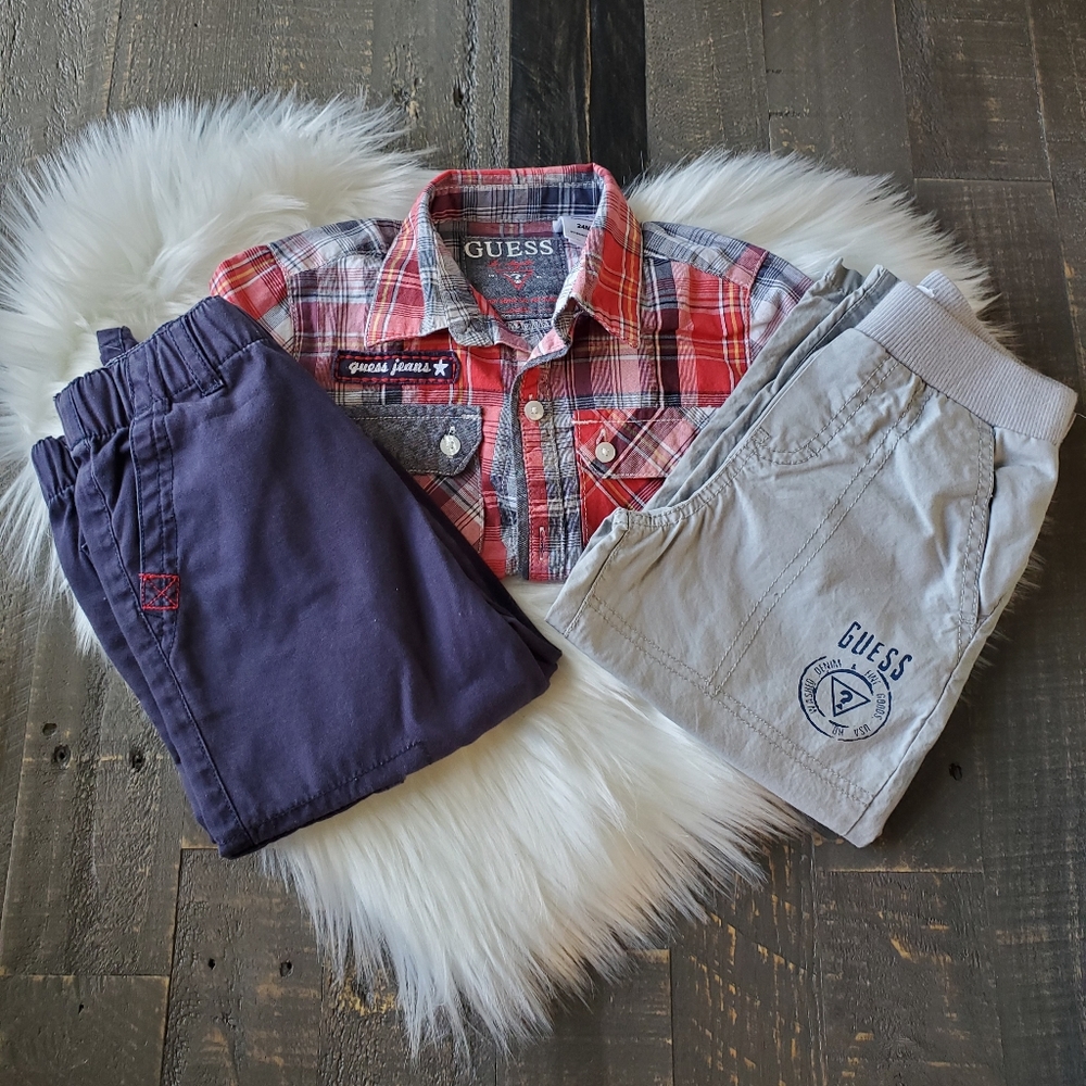 Guess 3 Piece Cargo Pants Set Boys Size 24 Months